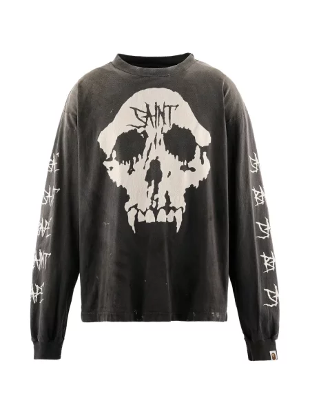 Lung tricou Saint Mxxxxxx cu imagine negru