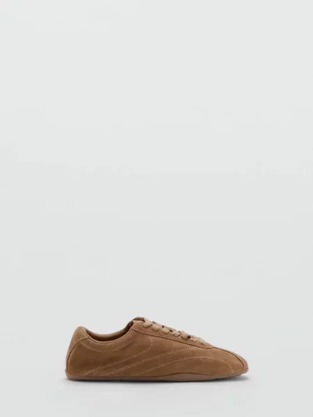 Buty sportowe skórzane z kontrastowymi wstawkami piaskowy Kobieta 42 MANGO