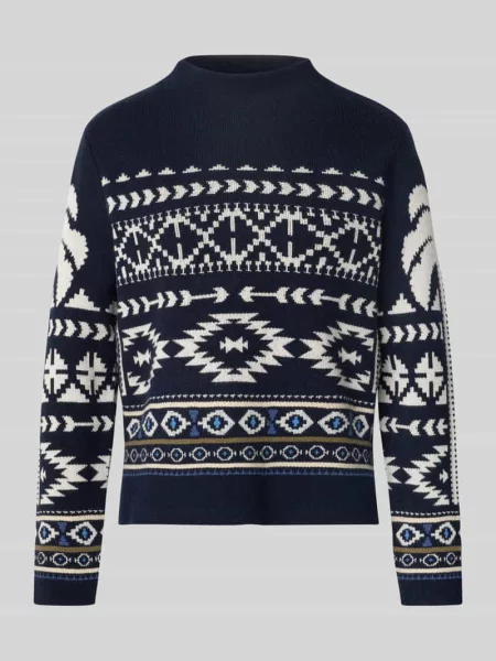 Sweter z dzianiny ze stójką Oui granatowy