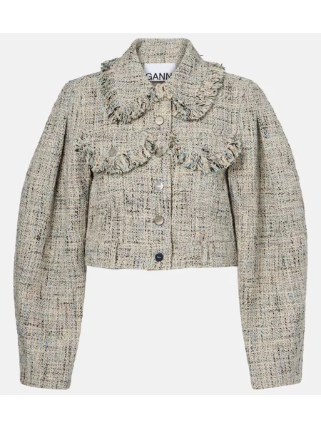Geacă Ganni din tweed albastru
