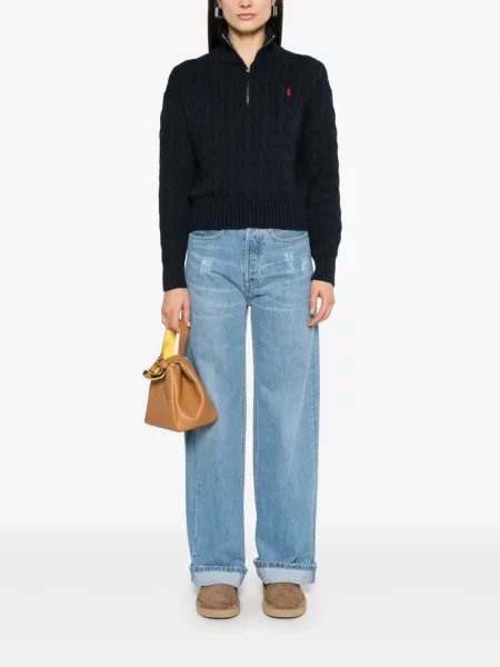 Pulover Polo Ralph Lauren de in cu dungi până la genunchi albastru