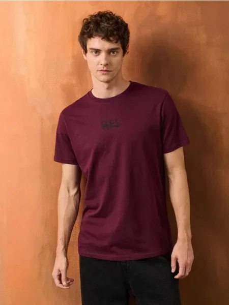 Sinsay Koszulka z nadrukiem bordowy