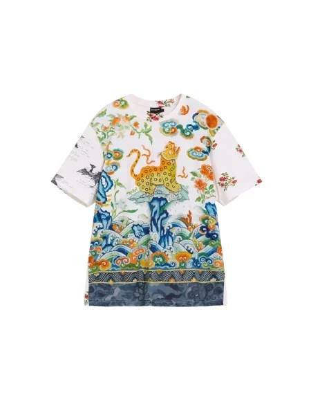 Desigual Tricou albastru închis / verde / portocaliu alb
