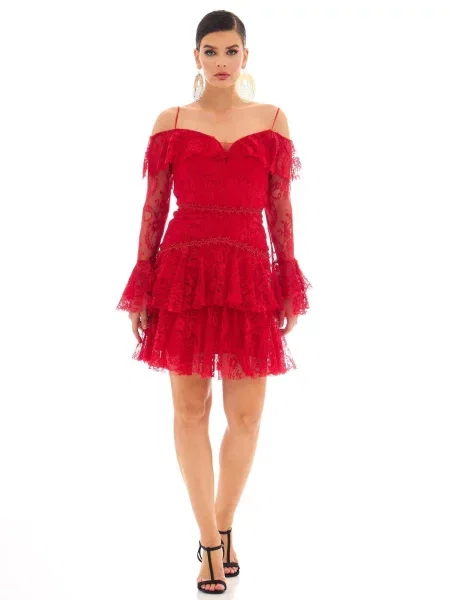 Rochie mini Carmen din dantelă roșu