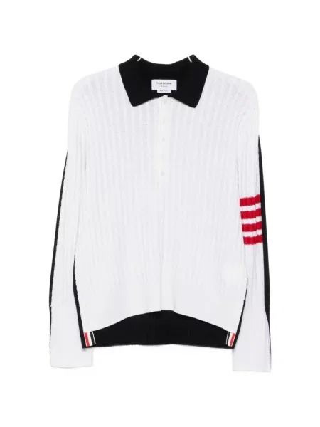 Tricou polo Thom Browne tricotate alb