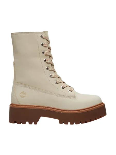 Botki Timberland sznurowane skórzane w miejskim stylu beżowe