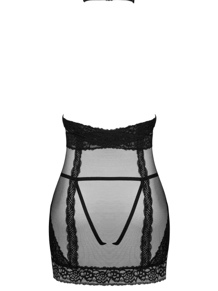 Сорочка и трусики стринг с открытым доступом Комплект_Obsessive_Lacrisia_chemise чорна