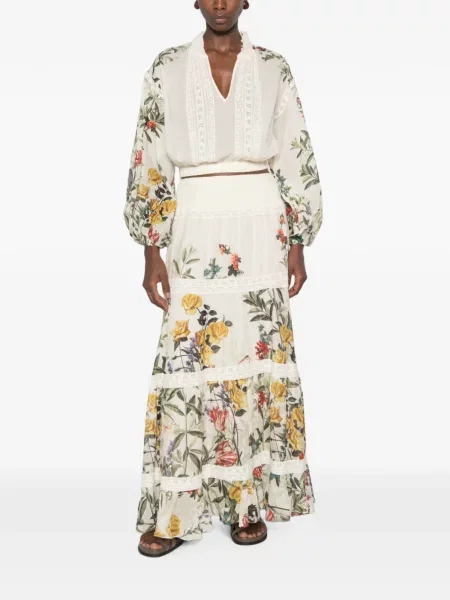Gėlėtas raštuotas maxi sijonas Alice + Olivia balta
