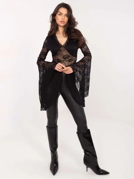 Bluză Factory Price din dantelă cu maneci evazate negru