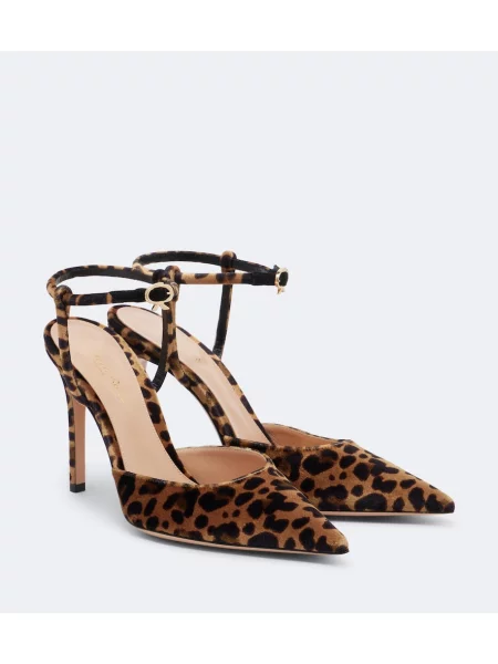 Pantofi cu toc Gianvito Rossi de catifea cu imagine cu model leopard maro