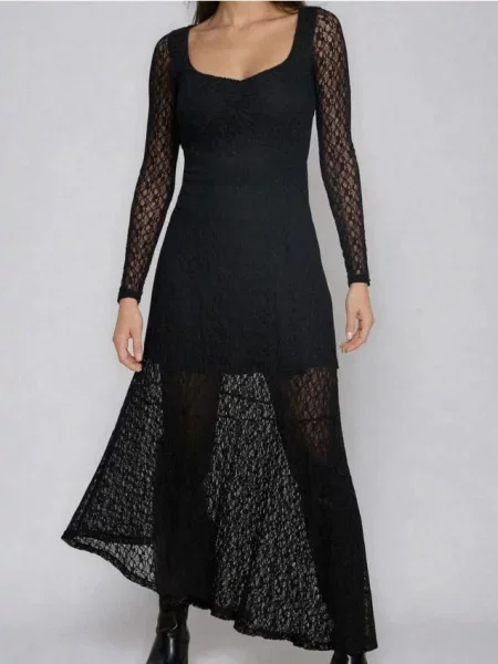 Мереживна сукня з асиметричним низом чорний
