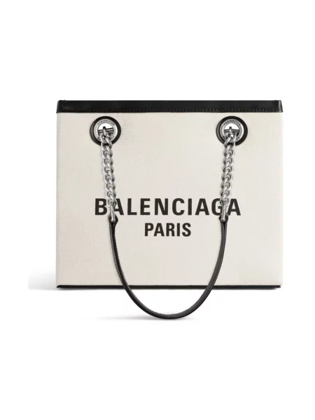 Lniana shopperka Balenciaga beżowa