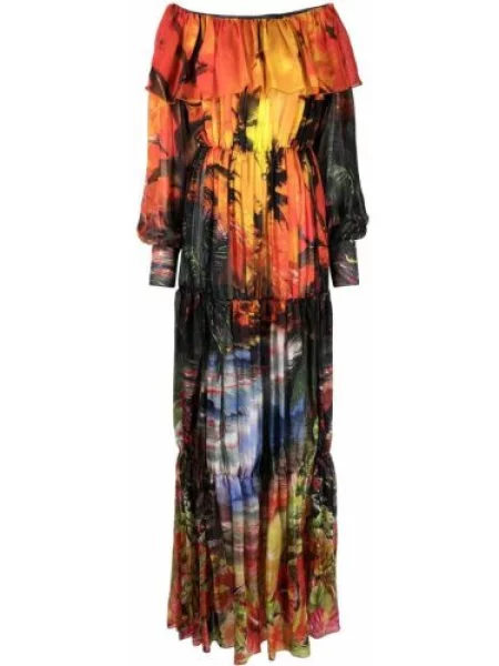 Rochie maxi Philipp Plein plisată de costum portocaliu