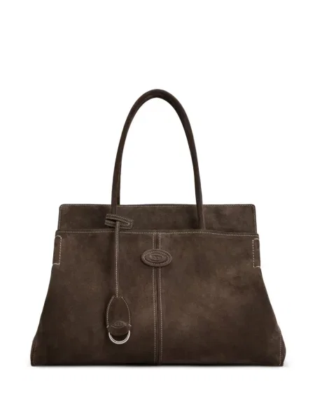 Geantă shopper Tod's din piele de căprioară cu autograf maro