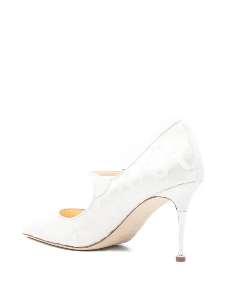 Pantofi cu toc Manolo Blahnik cu imprimeu geometric alb