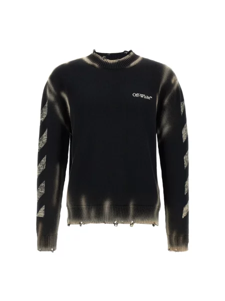 Off White Swetry Mężczyzna Czarny L Diag Arr Corrosion Sweater biały