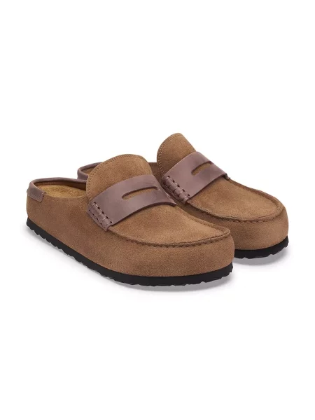 Birkenstock чехли сабо от велур Naples Wrapped double stitch Mixed Leather кафяво