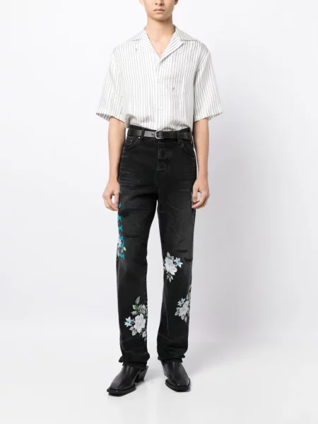 Jeansy straight leg Amiri w kwiatki z nadrukiem czarne
