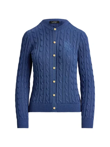 Cardigan Lauren Ralph Lauren cu broderie tricotate albastru