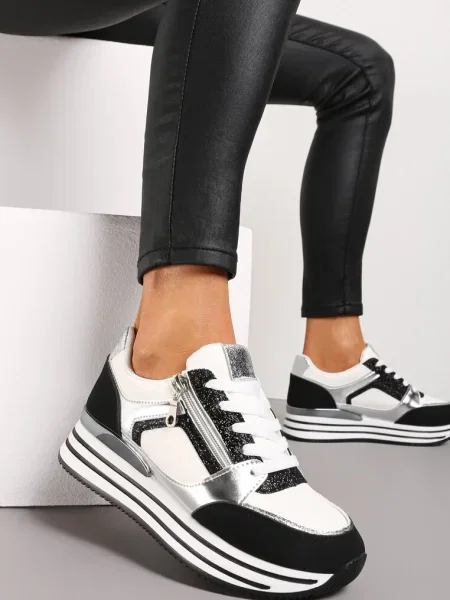 Sneakers cu Inserții Metalice și Sclipici pe Talpă Groasă Anova negri