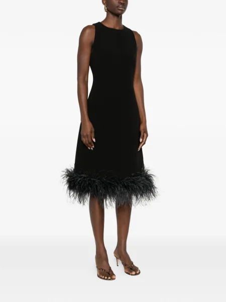 Rochie midi Max Mara cu pene până la genunchi de costum negru