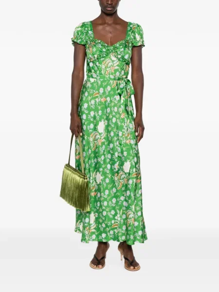 Rochie maxi Dôen de mătase cu model floral cu imagine verde