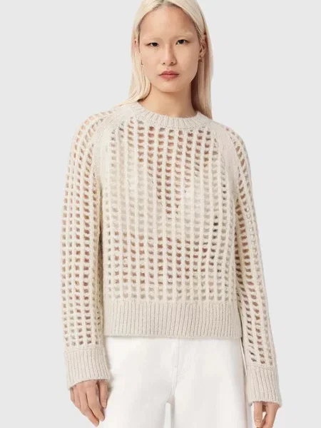 AllSaints pulover din amestec de lână SUNIVA alb