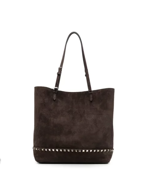 Geantă shopper Valentino Garavani din piele de căprioară maro