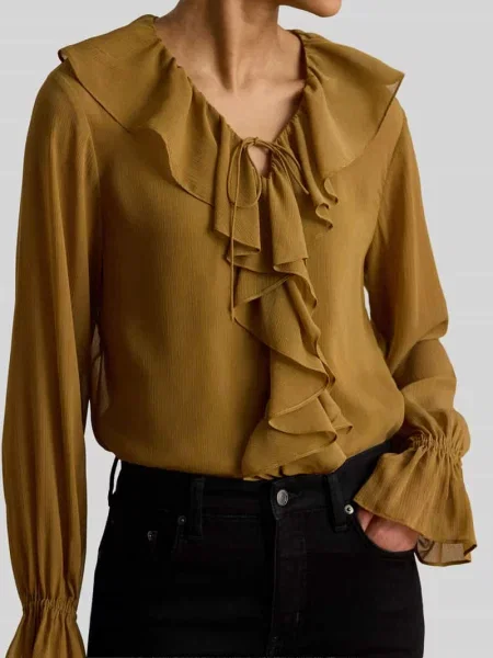 Bluzka o kroju regular fit z kołnierzem z falbanami Lauren Ralph Lauren