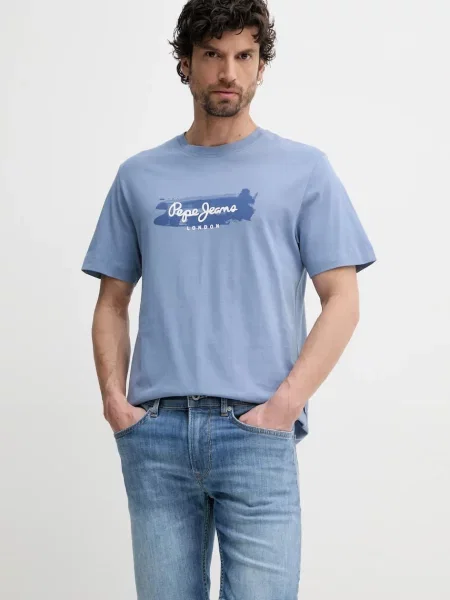 Тениска Pepe Jeans PICTHON с принт синьо