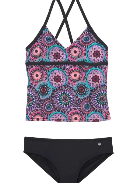 S.Oliver Costum de baie două piese albastru / lila negru