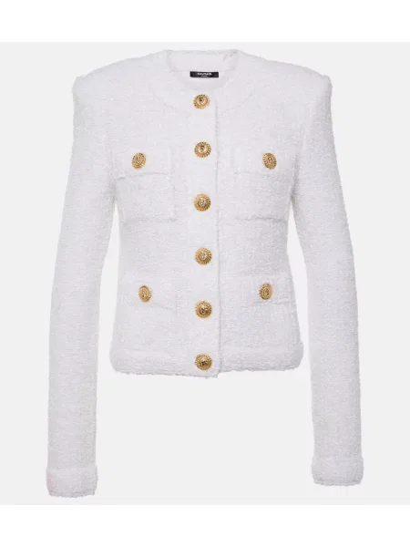 Geacă Balmain din tweed alb