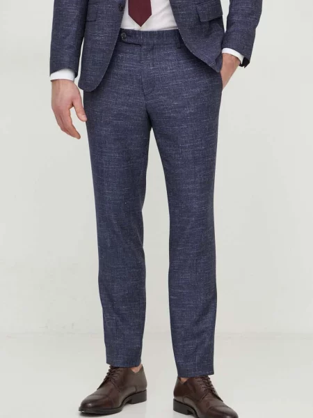 BOSS pantaloni de lana marin cu fason cargo albastru