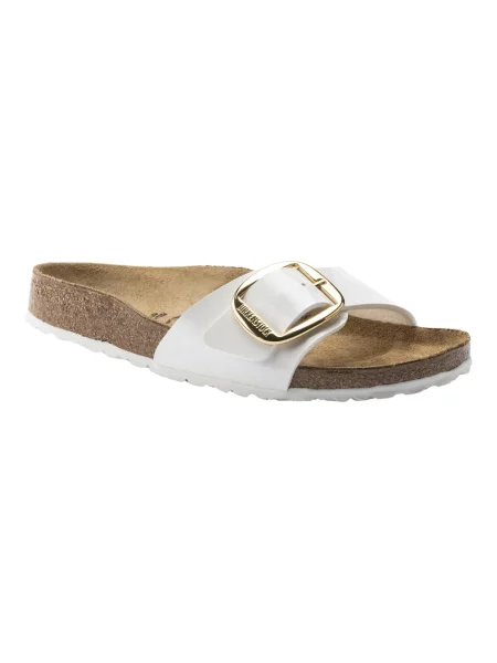 Klapki Birkenstock skórzane na sprzączkę białe
