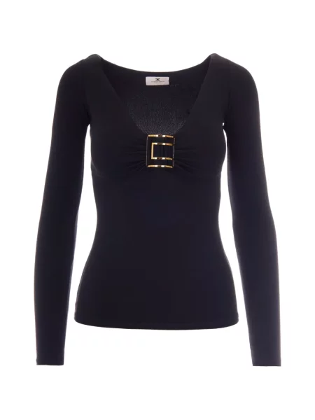 Top Elisabetta Franchi din jerseu cu autograf negru