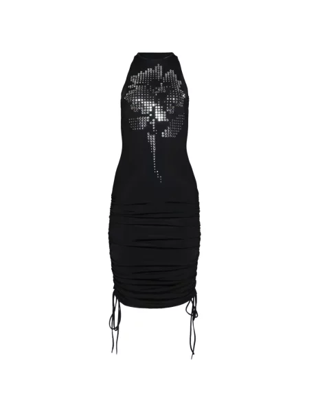 Sukienka David Koma w kwiatki z falbankami garniturowa czarna