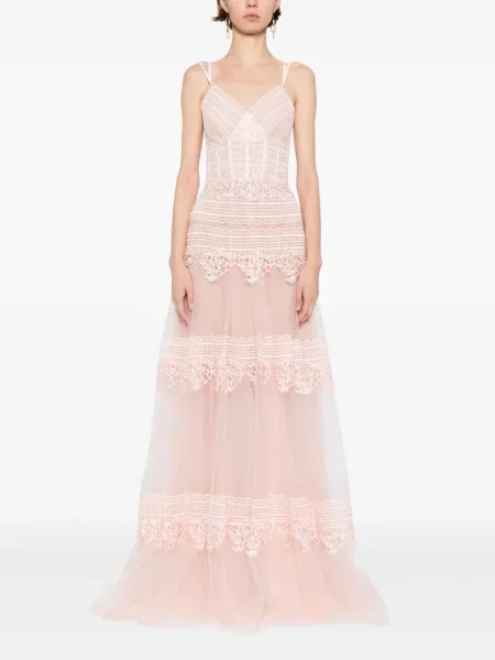 Rochie maxi Saiid Kobeisy din dantelă lungă de costum roz