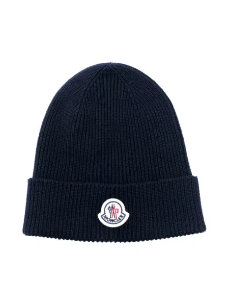 Czapka Moncler wełniana z logo niebieska