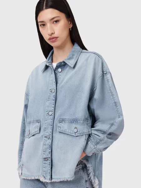 AllSaints kurtka z domieszką lnu HETTIE przejściowa oversize niebieski