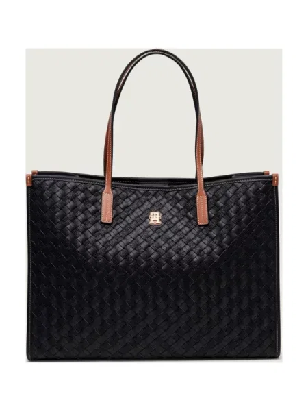Tommy Hilfiger Geantă shopper TH CITY cu adaos de piele negru