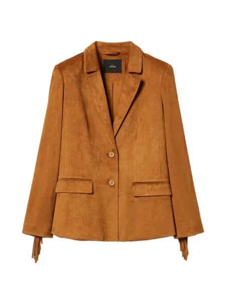 Sacou Twinset cu franjuri din piele de căprioară maro
