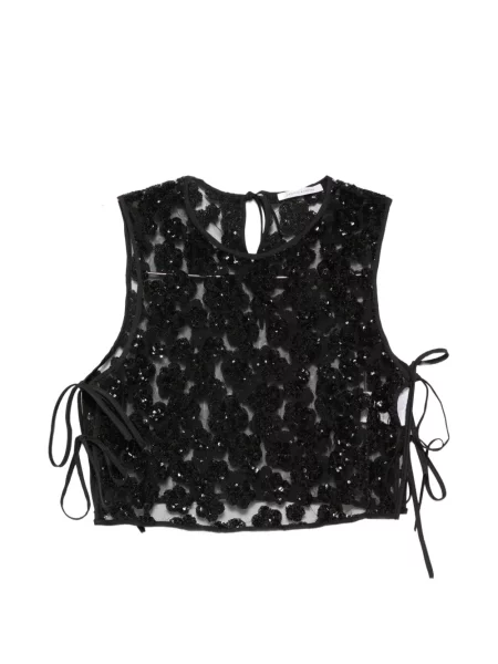 Top Cecilie Bahnsen cu paiete cu model floral negru