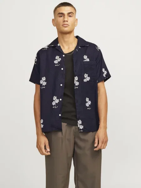 JACK & JONES Košeľa JORMATEO námornícka modrá biela