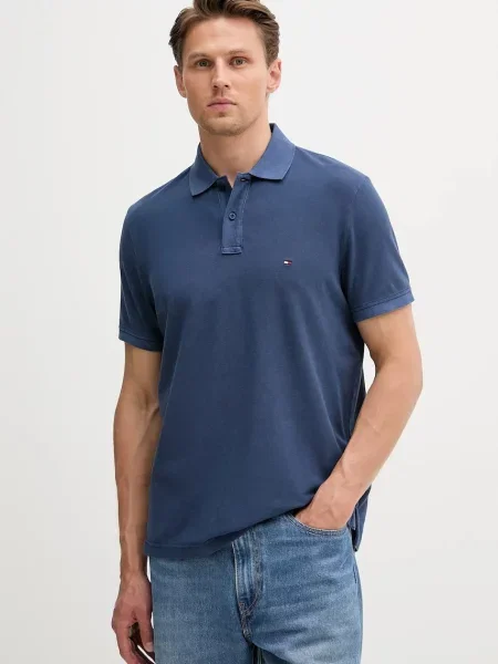 Тениска с яка Tommy Hilfiger с изчистен дизайн бежово