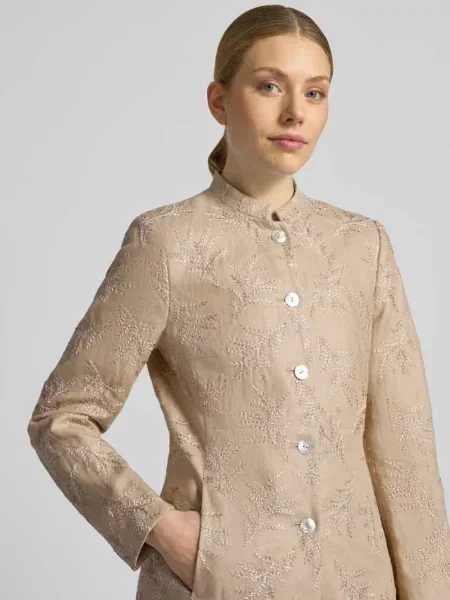 Długi blezer z lnu o kroju slim fit ze stójką White Label