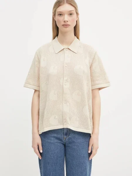 Carhartt WIP cămașă din W’ S/S Temple Knit Shirt cu guler clasic relaxed bej