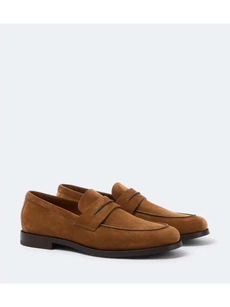Pantofi loafer Zegna din piele de căprioară maro