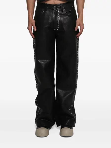Pantaloni Earthling Vip din piele cu tepi negru