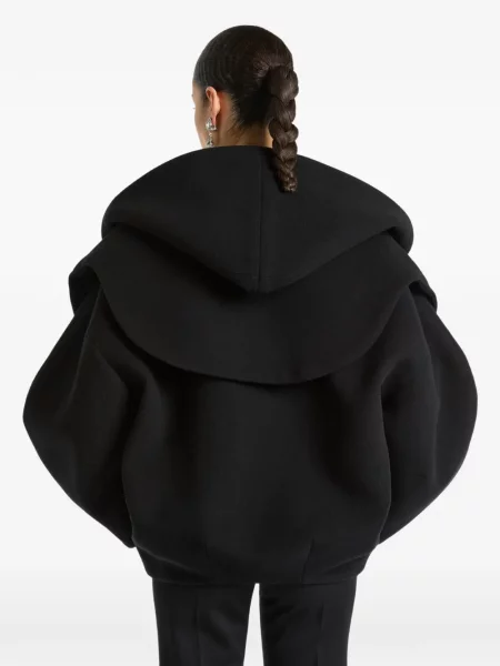 Palton Balmain de lână cu glugă negru