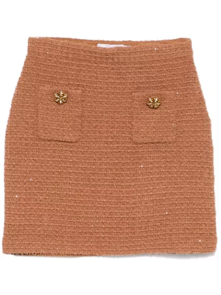 Dzianinowa mała mały spódnica mini Self-portrait brązowa